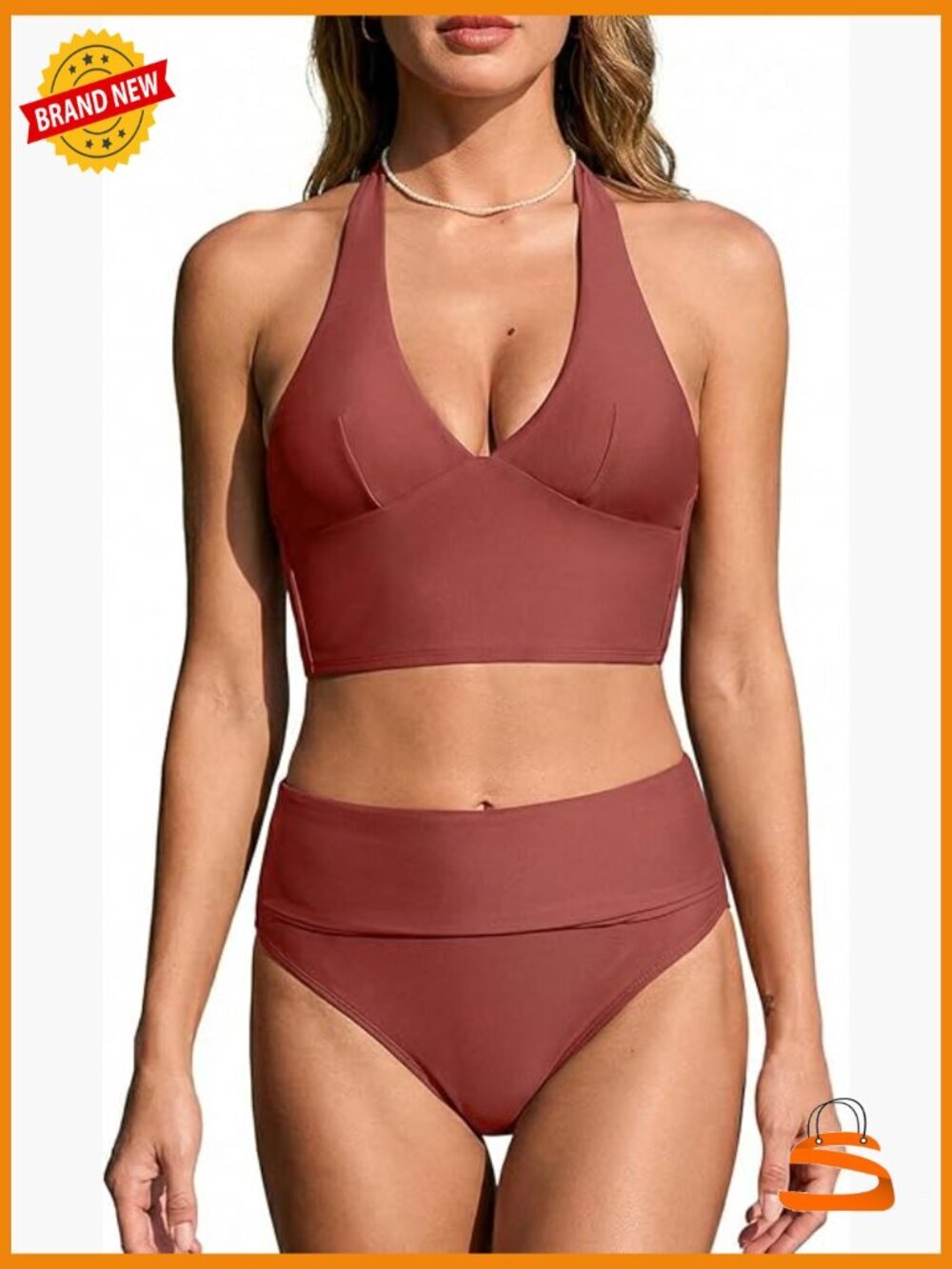 V Neck High Waisted Bikini Set with Adjustable Self Tie Back